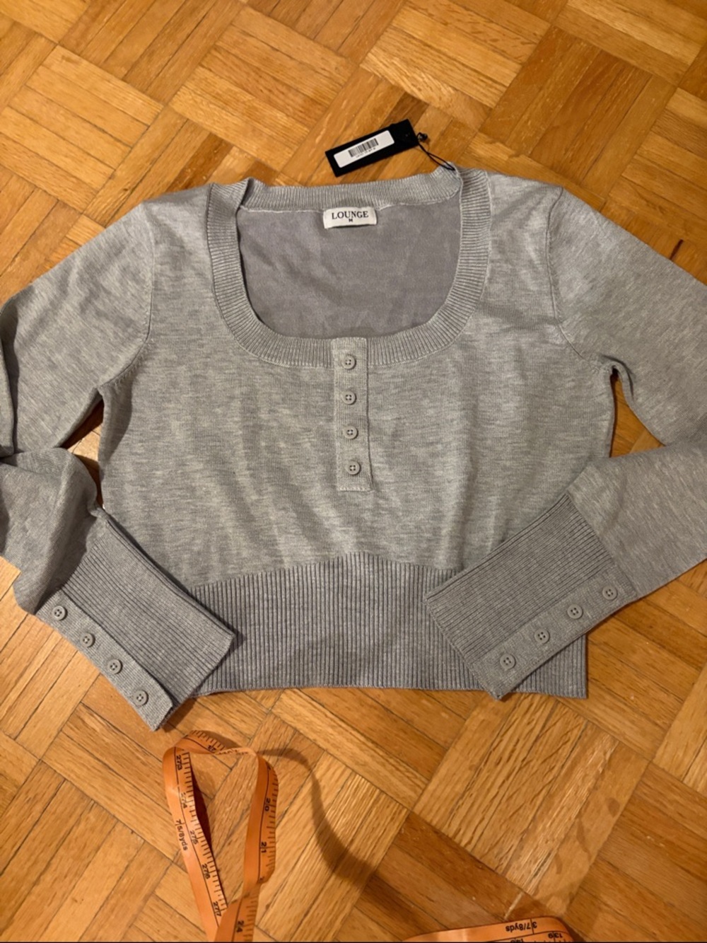 Lounge light gray button-front knit top
